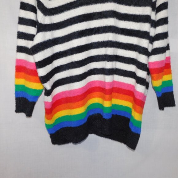 Torrid Womens 4 Black White Rainbow Striped Fuzzy eyelash  Pullover Sweater - Picture 4 of 10